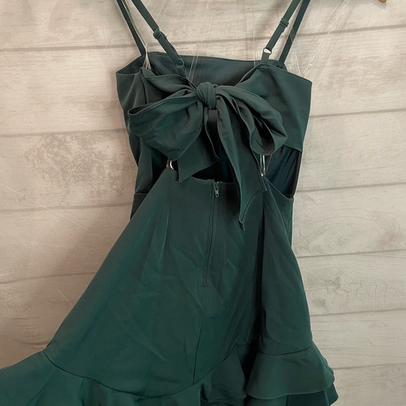 Dear Moon Sleeveless Square-Neck Tie-Back Ruffle-Hem Scuba Dress Green Size 5 - Picture 5 of 9